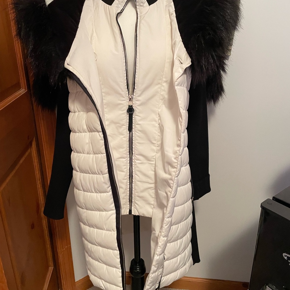 Calvin Klein Performance White and Black Puffer Jacket with Fur Trim